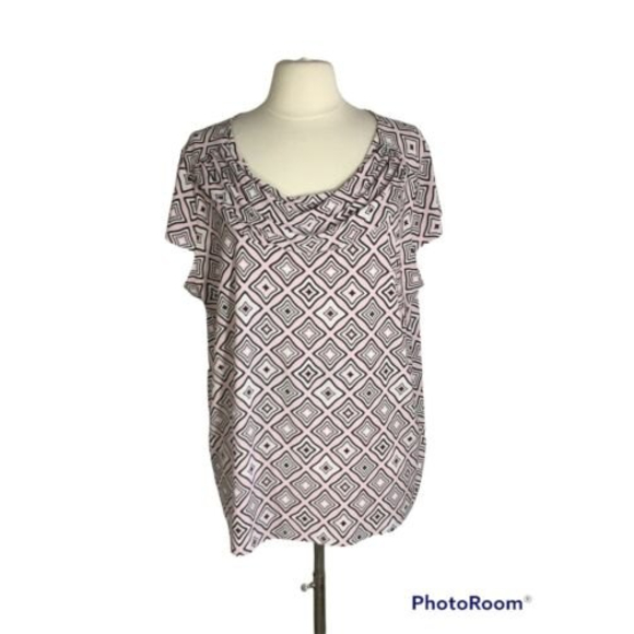 Kasper Tops - Kasper Woman's Short Cap Sleeve Blouse Size 2X Pink Black White Drape Neck C66